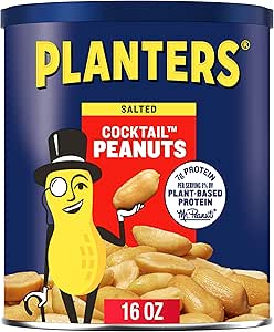 Арахис Planters с солью для коктейлей, закуски для вечеринок, растительный белок, 450 г (1 банка)