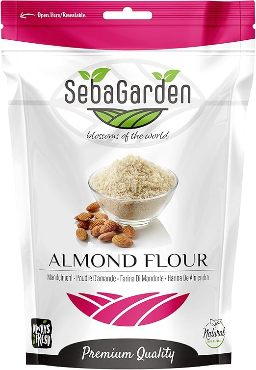 Миндальная мука высшего сорта Seba Garden Extra Fine Blanched Almond Four, 1 кг, с многоразовой упаковкой, производство Калифорния.