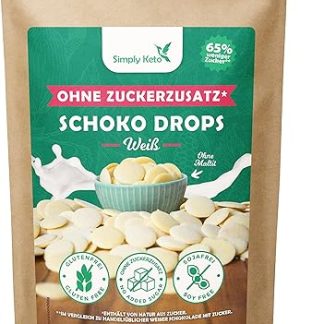 Шоколадные капли Simply Keto с низким содержанием углеводов* без добавления сахара (200 г) – белые шоколадные капли для жарки или выпечки – подслащены эритритолом вместо сахара – идеально подходят для низкоуглеводной и кетогенной диеты