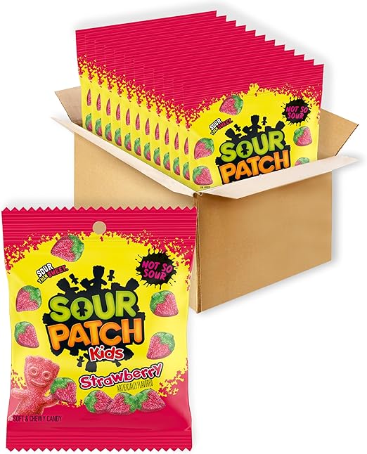 Кислые жевательные конфеты Sour Patch Kids со вкусом клубники, пакетики по 350 мл.