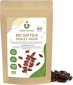 IDDA Herbal Органические финики без косточек, 500 г, сушеные финики без косточек, готовые к употреблению фруктовые снеки.