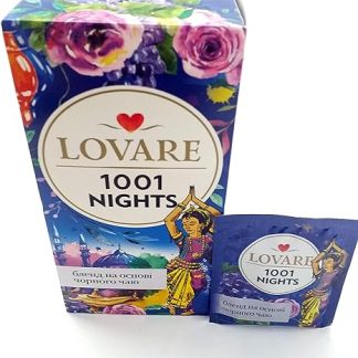 Lovare .Share the Love Tea 1001 Nights Черный и зеленый рассыпной чай с кусочками фруктов, лепестками цветов и виноградным вкусом, 24 чайных пакетика