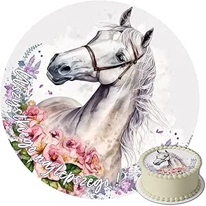 Вафельная фигурка лошади от J&M DECO, диаметр 20 см - съедобное украшение для торта на день рождения с изображением лошади - топпер для детского торта - без глютена и подходит для веганов.