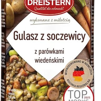 Гюльшень «Дрейстерн» с чечевицей и венскими сосисками (нарезанными), готовое блюдо в жестяной коробке. Качество, которое делает блюдо вкуснее.
