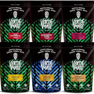 Набор мате с фруктами | Шесть банок бразильского зеленого мате | Ананас, клубника, папайя, маракуйя, манго | Мягкий вкус | Натуральный кофеин | 6 x 500 г | 3 кг