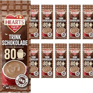 Горячий шоколад HEARTS 10 x 1 кг – удобная упаковка порошковых напитков – быстрорастворимый какао-порошок – молочный, сливочный – достаточно для 800 чашек – простота приготовления