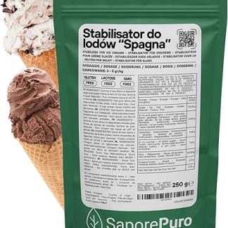Стабилизатор Saporepuro для мороженого и сорбетов, 250 г, с мукой из семян рожкового дерева, мукой из тары, гуаровой мукой и эмульгатором.