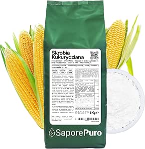 Натуральный кукурузный крахмал SaporePuro 1000 г – натуральный загуститель для десертов, кремов и соусов – без глютена и подходит для веганов.