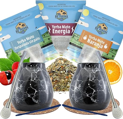 Набор пробников мате Rio Parana | Пробники мате 50 г | Тыква/матеро, бомбилья и аксессуары | Аргентинский мате | Чай мате | Натуральный кофеин | 3 x 50 г