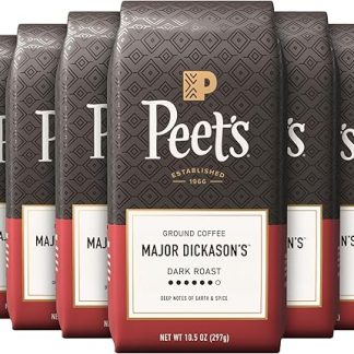 Молотый кофе Peet's Coffee, темная обжарка - смесь Major Dickason's, 63 унции (шесть пакетов по 10,5 унций). Упаковка может отличаться.