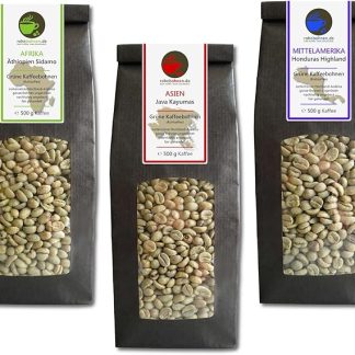 Зеленый кофе из Эфиопии, Явы, Гондураса, органический (необработанные кофейные зерна) - экономичная упаковка 3 x 500 г - сертификат GMP