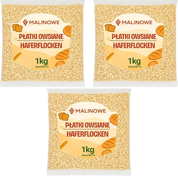 Овсяные хлопья с малиной, 3 шт. по 1 кг. Вкусная овсяная каша для завтрака, 3 кг.