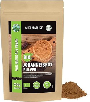 Порошок органического рожкового дерева Alpi Nature, 250 г, молотые стручки рожкового дерева, натуральный подсластитель для выпечки.