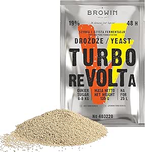 Дрожжи для спиртового производства Browin 403220 Turbo reVOLTa 48h - для смесей сахара, фруктов и злаков, на 25 л смеси - до 19% спирта, 135 г