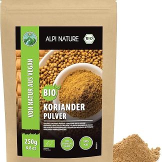 Порошок органического кориандра Alpi Nature 250 г, молотый порошок семян кориандра для приготовления пищи.