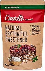 Подсластитель с эритритолом - гранулированный 10 г = 7 г сахара Подсластитель со 100% натуральным ароматизатором - 0 калорий - 0 гликемический индекс - подходит для кето- и палео-диеты - 0 чистых углеводов - без ГМО - Castello с 1907 года - 850 г