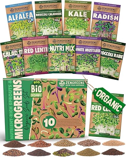 Набор органических питательных ростков и семян микрозелени - 10 шт.