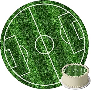 Вафельная фигурка футбольного поля J&M DECO Gamer, диаметр 20 см – съедобное украшение для детского дня рождения – топпер для торта в виде футбольного мяча – без глютена и подходит для веганов.