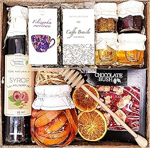 Подарочная корзина с медом, чаем, кофе и шоколадом, подарочный набор для дней рождения, праздников, годовщин, натуральные продукты, 1500 г.