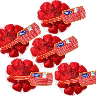 Шоколадные сердечки Only Chocolate Hearts, сердечки из молочного шоколада, подарок на День святого Валентина, день рождения, День матери, украшение для ужина при свечах, нежно тающие шоколадные сердечки, 5 x 100 г – Справедливая торговля