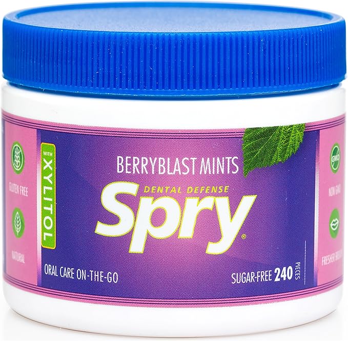 Мятные конфеты Spry Xylitol Berry Blast без сахара – поддерживают ежедневную гигиену полости рта, стимулируют естественное слюноотделение, обеспечивают свежее дыхание, не содержат ГМО и глютена, 240 штук (упаковка из 1 шт.)