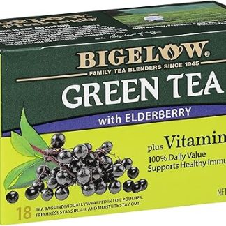 Зеленый чай Bigelow с бузиной и витамином С, с кофеином, 18 пакетиков (упаковка из 6 штук), всего 108 чайных пакетиков.