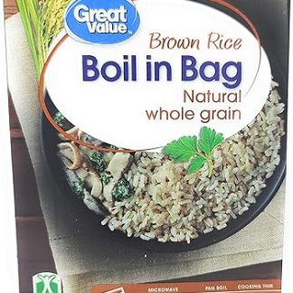 Коричневый рис Great Value в пакетиках для варки, натуральный, цельнозерновой. Время приготовления: 10 минут. Вес нетто: 14 унций (397 г).