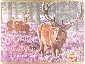 Ассортимент шотландского песочного печенья на сливочном масле Marks and Spencer, 650 г Выпечено в Эдинбурге, дизайн с изображением оленя, жестяная банка изготовлена ​​в Шотландии