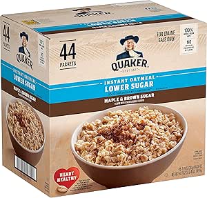 Овсяная каша быстрого приготовления Quaker с кленовым сиропом и коричневым сахаром, 1,19 унции, упаковка из 44 штук.