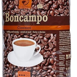 Цельные кофейные зерна Boncampo Classico, 1 кг – Кислотность: 3/5 – Крепость: 3/5 – Премиальный швейцарский кофе – Сертифицировано UTZ