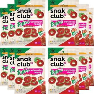 Жевательные конфеты Snak Club Tajin со вкусом арбуза и чили с лаймом, умеренно острые, с насыщенным вкусом, без глютена, 64 г, 12 штук.