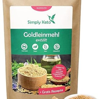 Мука из семян Goldlein Simply Keto с низким содержанием углеводов (500 г) - Обезжирена из семян Goldlein - Альтернатива обычной муке и заменитель яиц - Высокое содержание белка и клетчатки - Подходит для кетогенной диеты - Веганский и безглютеновый продукт